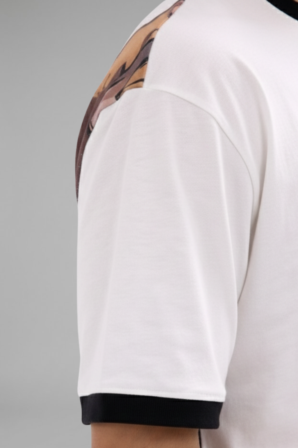 White Premium Fabric Oversized Printed T Shirt For Men
