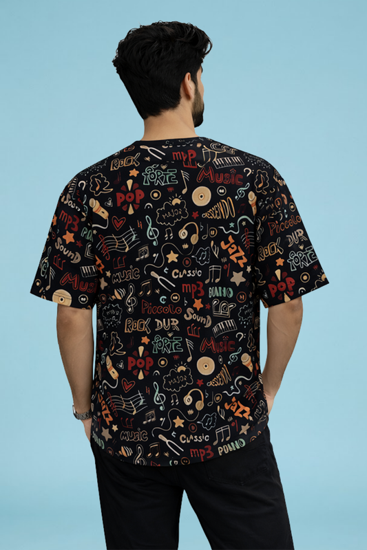 Black Premium Fabric Oversized Printed T Shirt For Men