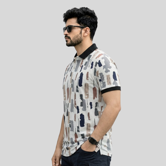 Multicolor Premium Fabric Regular Printed Polo T Shirt For Men