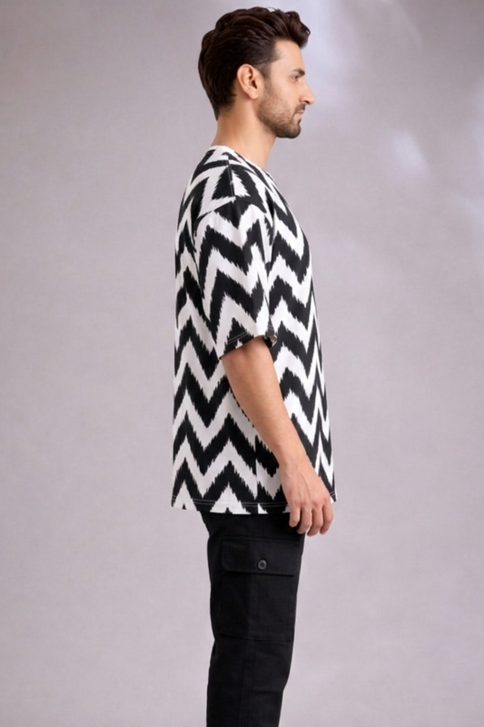 Black Premium Fabric Oversized Printed T Shirt For Men