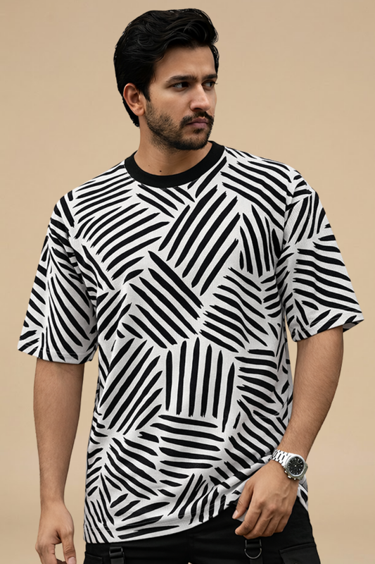 Black Premium Fabric Oversized Printed T Shirt For Men