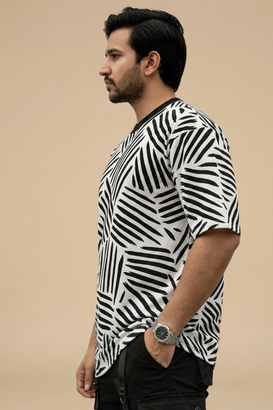 Black Premium Fabric Oversized Printed T Shirt For Men