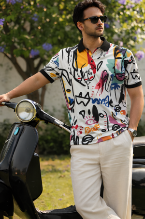 Multicolor Premium Fabric Regular Printed Polo T Shirt For Men