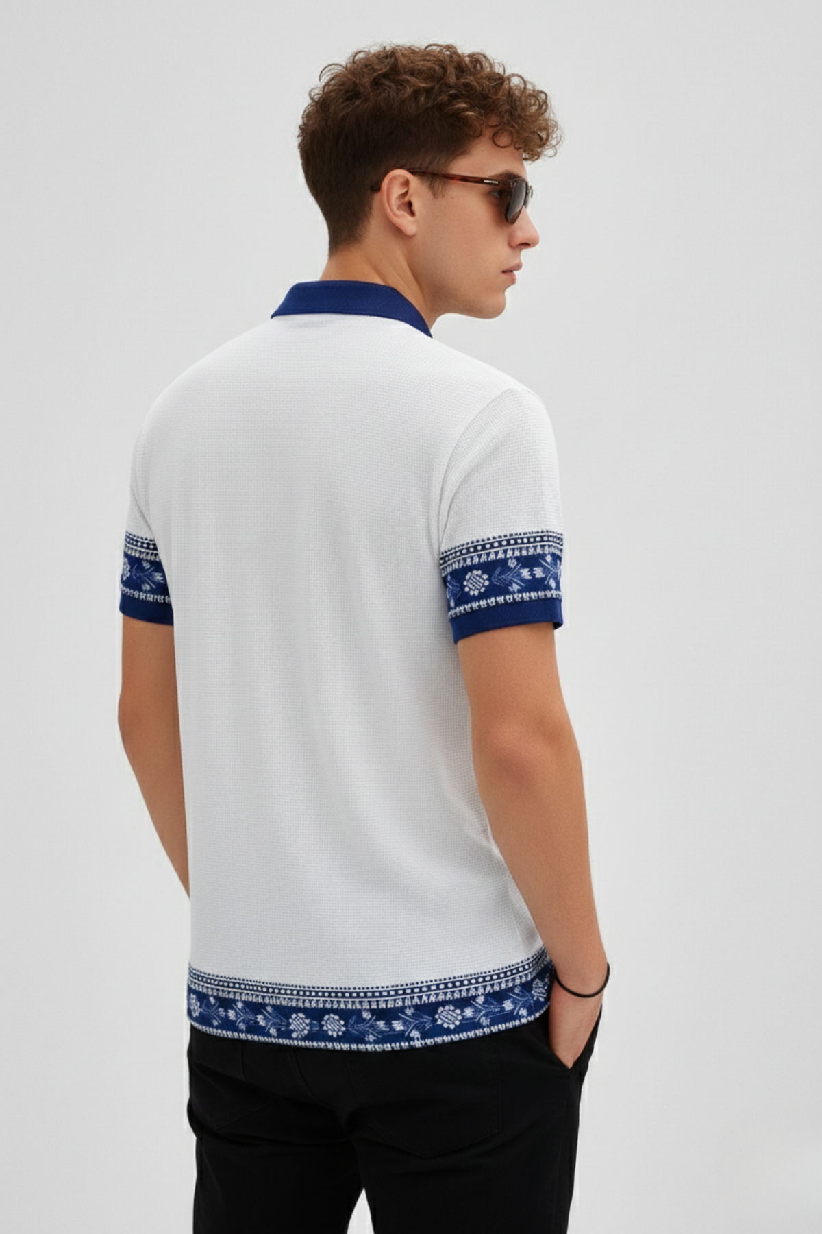 White Premium Fabric Regular Printed Polo T Shirt For Men