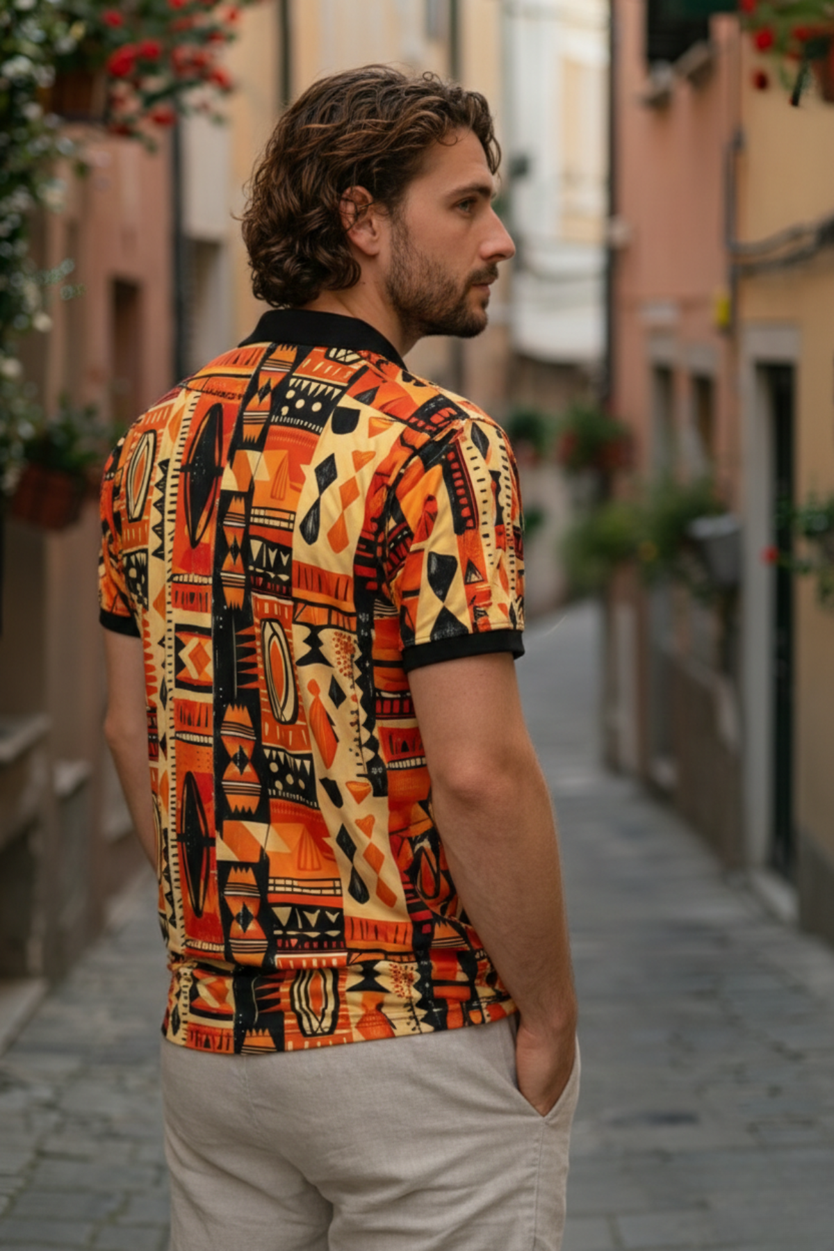 Multicolor Premium Fabric Regular Printed Polo T Shirt For Men