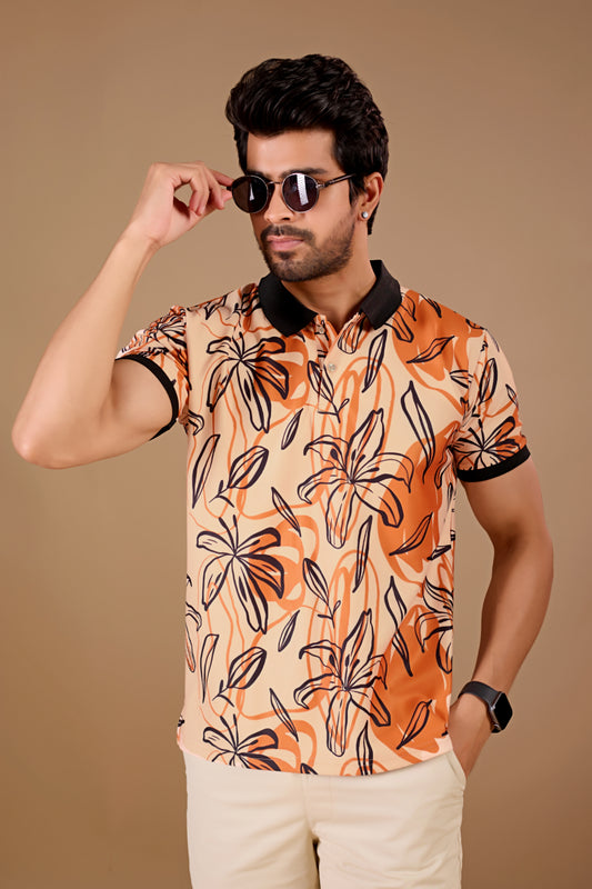 Multicolor Premium Fabric Regular Printed Polo T Shirt For Men