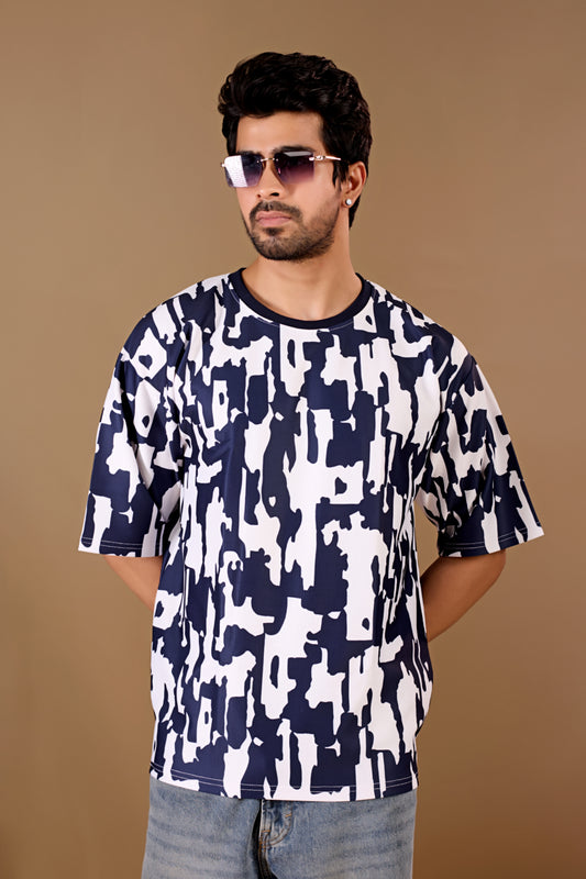 Blue Premium Fabric Oversized Printed T Shirt For Men