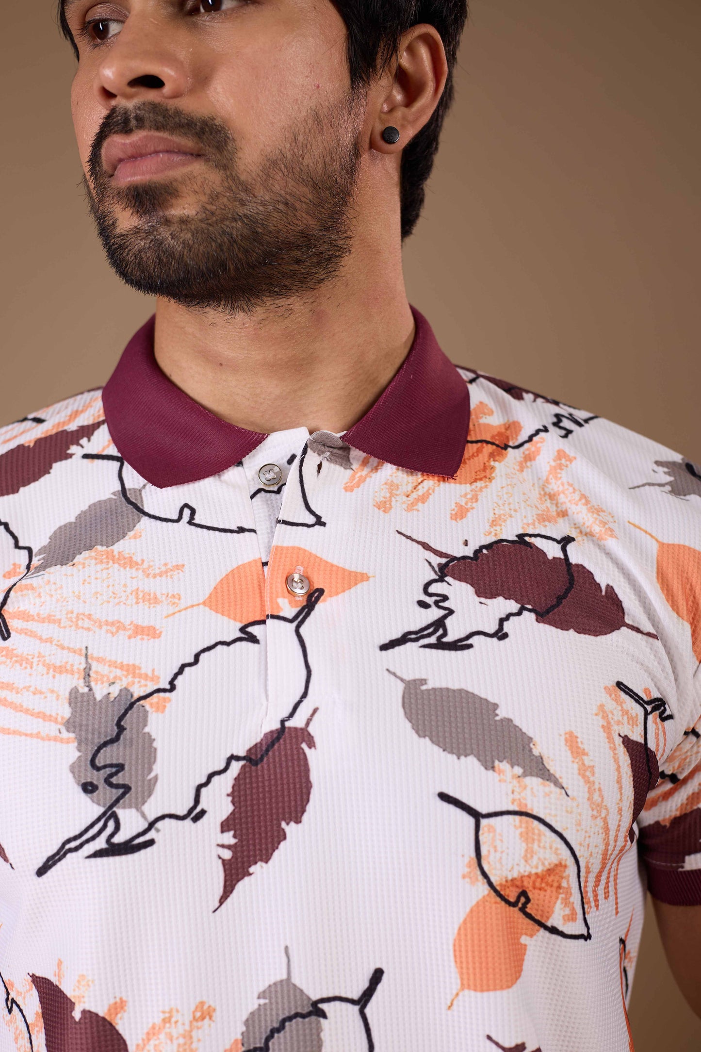 Tshirtsbuddy Men's Abstract Leaf & Crayon Stroke Print Polo T-Shirt