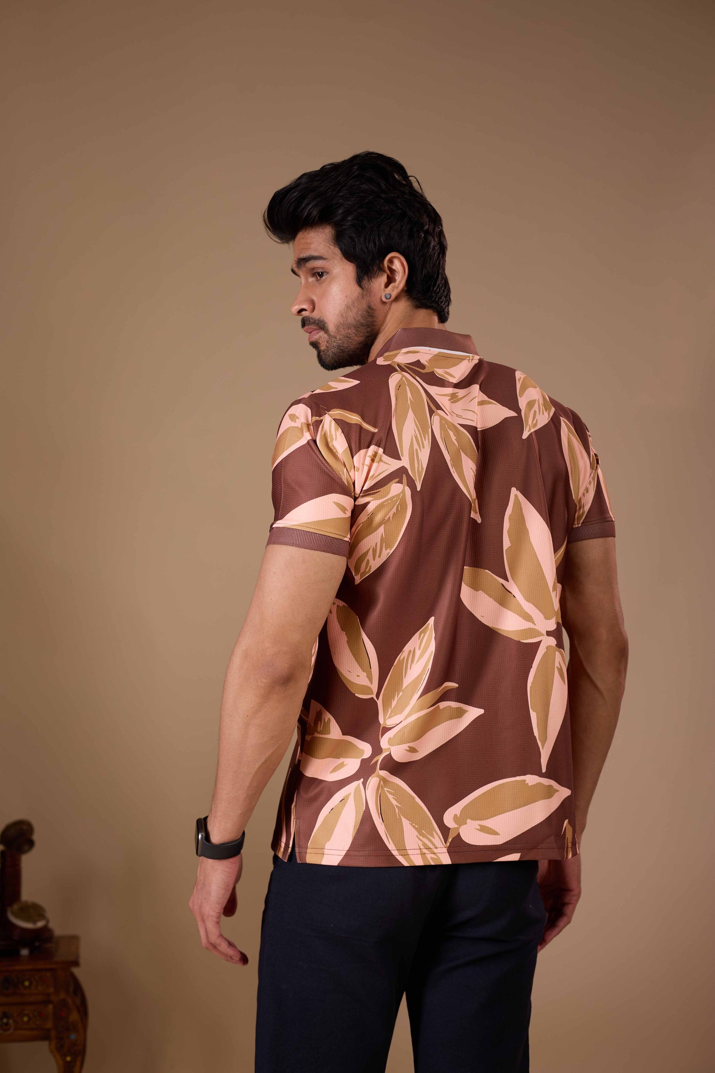 TshirtsBuddy Men's Rustic Brown Leaf Pattern Polo T-shirt