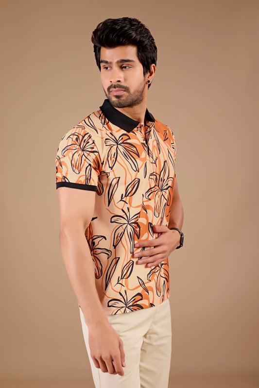 Multicolor Premium Fabric Regular Printed Polo T Shirt For Men