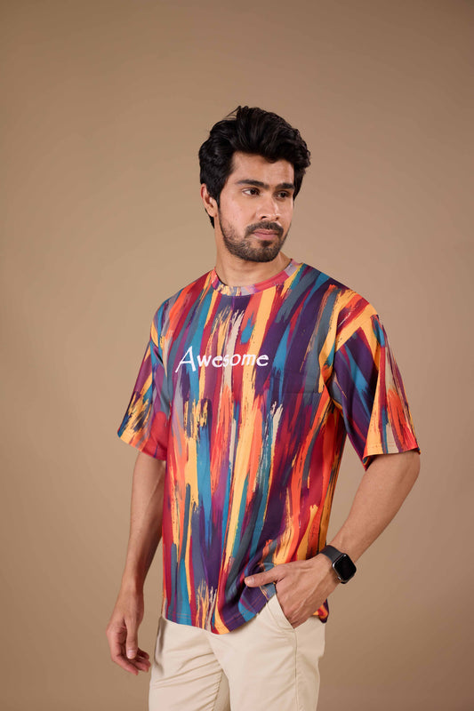 Multicolor Premium Fabric Oversized Printed T Shirt For Men