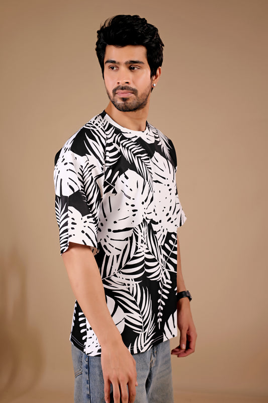 Black Premium Fabric Oversized Printed T Shirt For Men