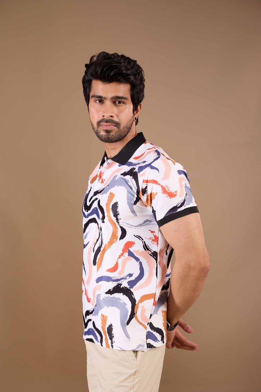 Tshirtsbuddy Men's Abstract Brushstroke Print Polo T-Shirt
