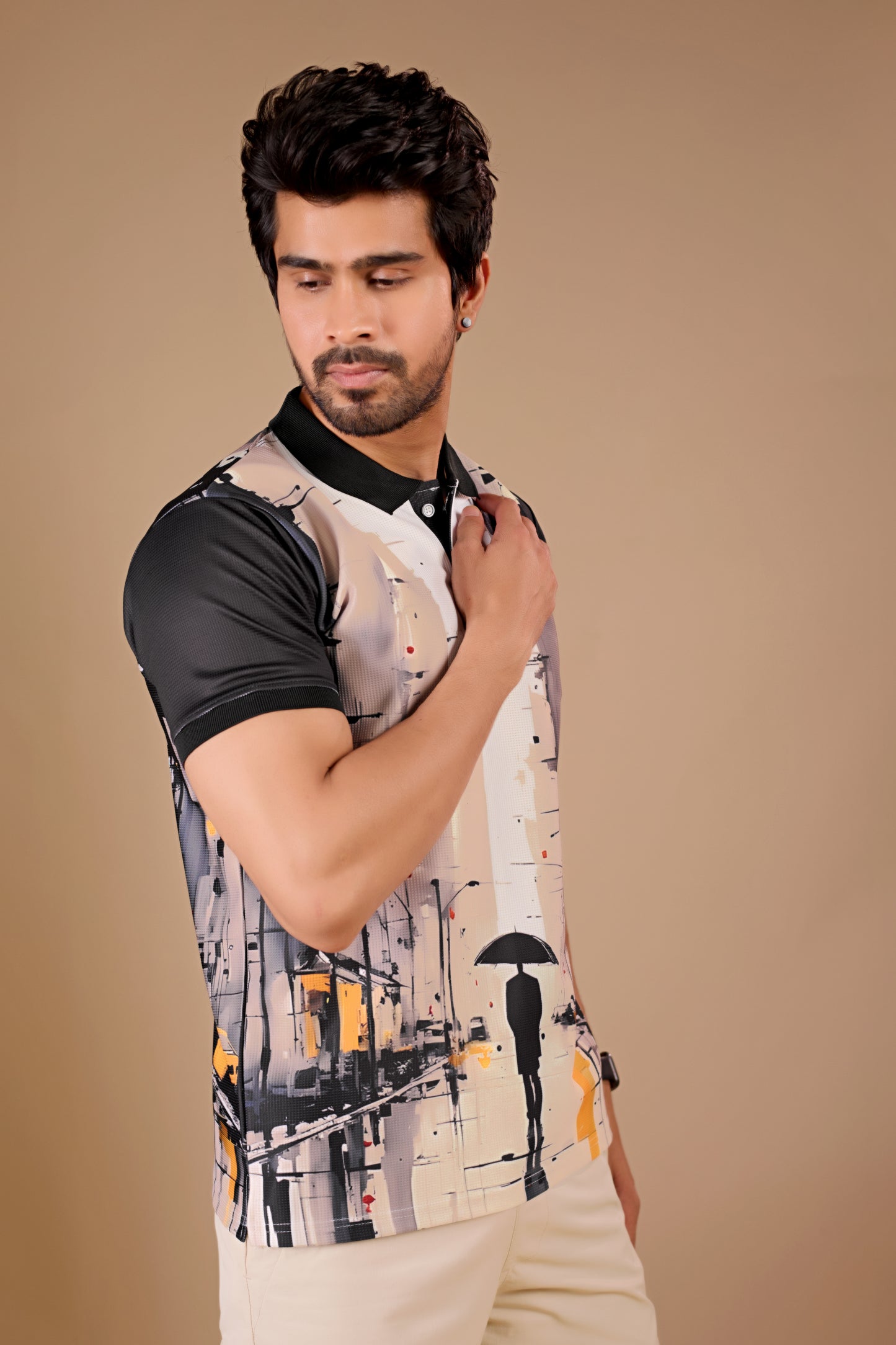 Tshirtsbuddy Mens Abstract Cityscape Print Polo Shirt For Men