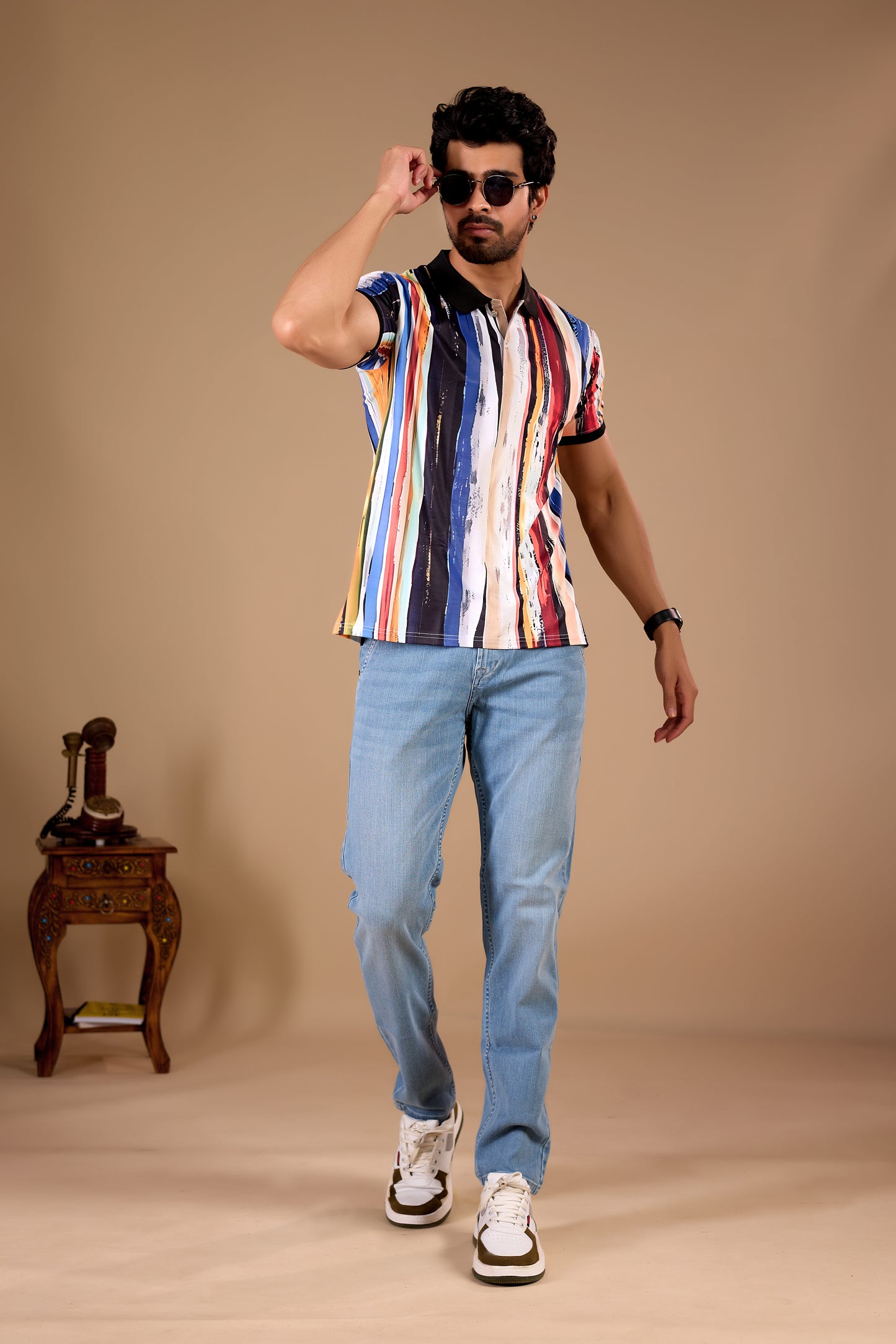 Multicolor Premium Fabric Regular Printed Polo T Shirt For Men