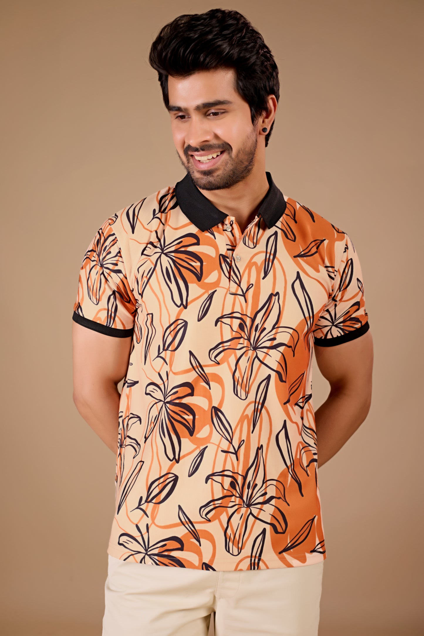 Multicolor Premium Fabric Regular Printed Polo T Shirt For Men
