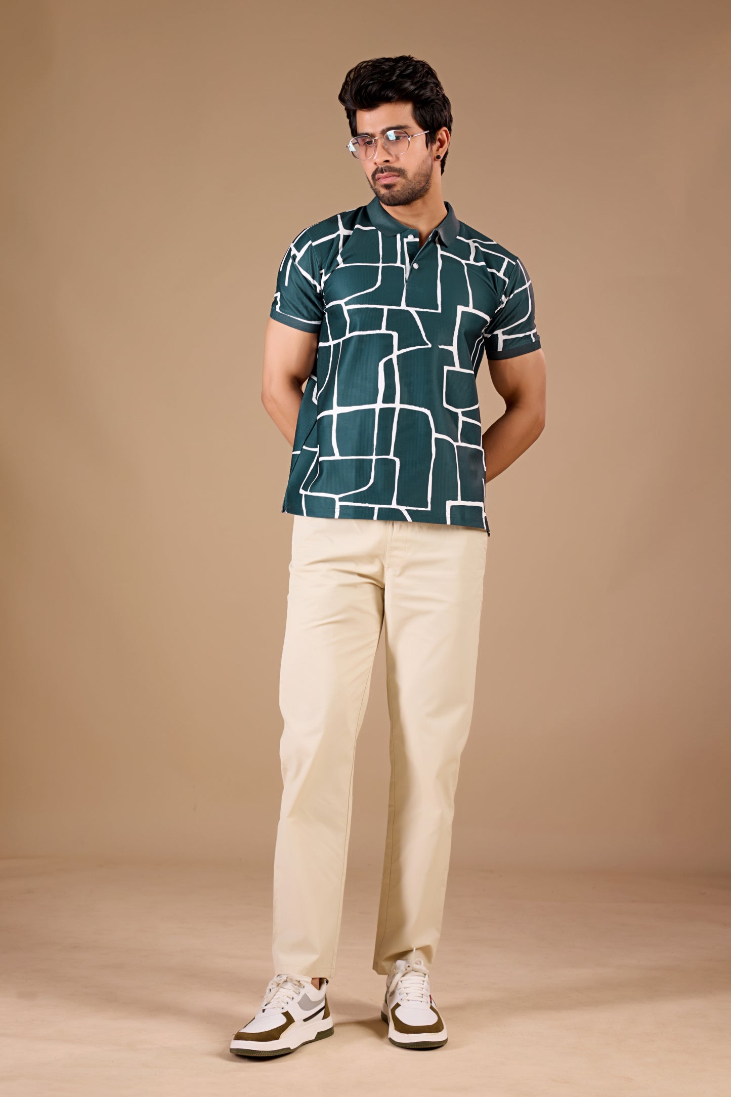 Tshirtsbuddy Mens Abstract Geometric Print Polo Shirt - Dark Teal