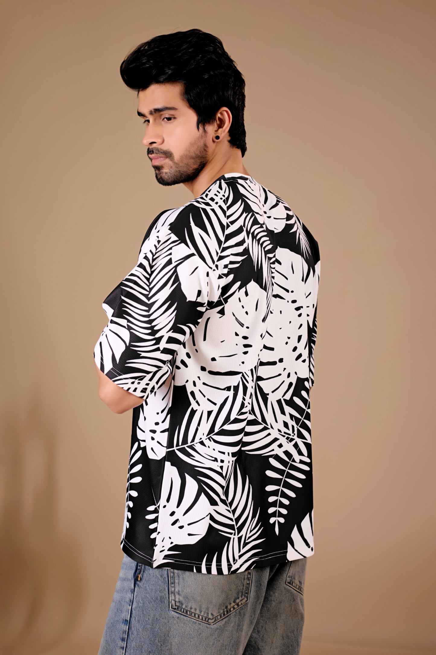 Black Premium Fabric Oversized Printed T Shirt For Men