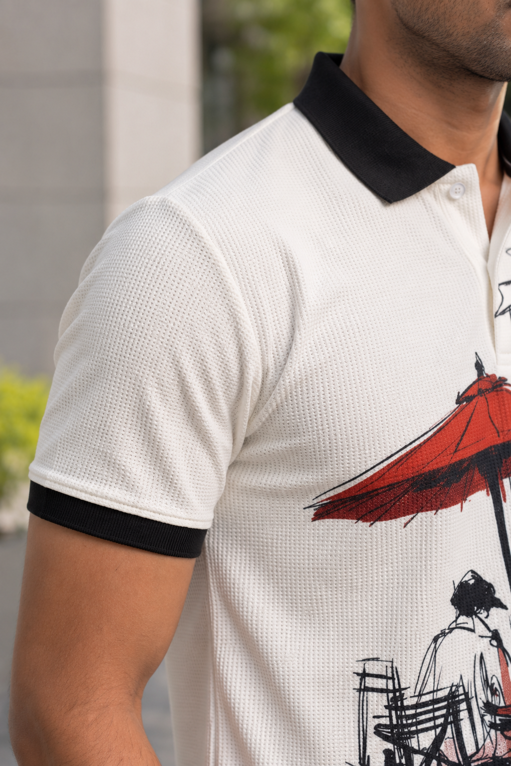 Street Side Cafe Sketch Men's Polo T-Shirt � White