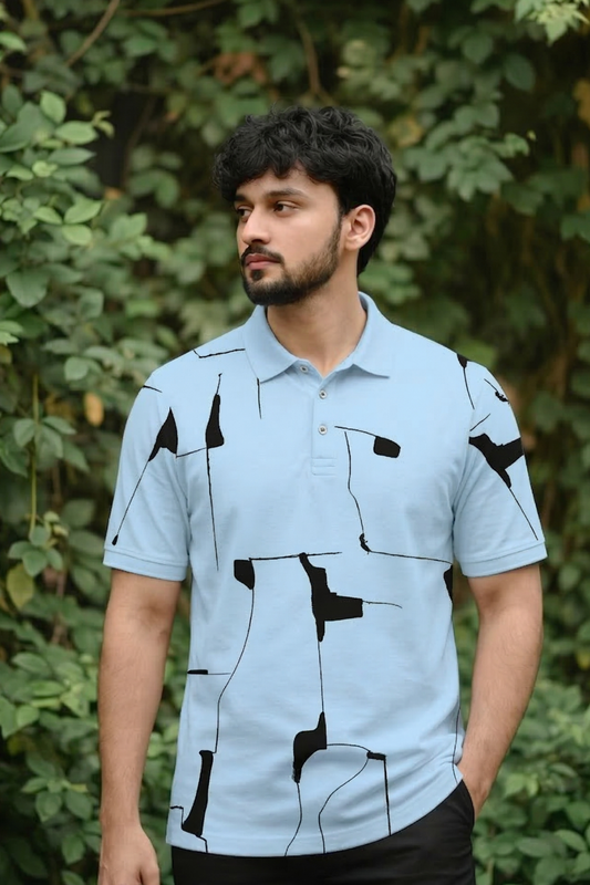 Tshirtsbuddy Abstract Print Men's Light Blue Polo T-Shirt