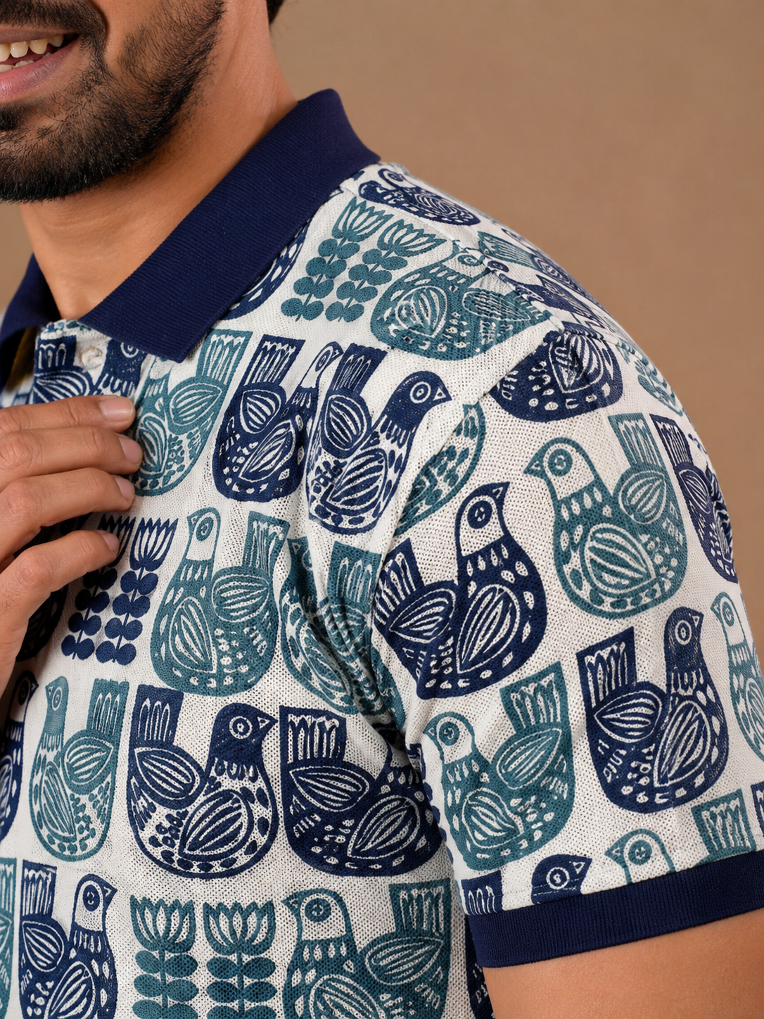 Tshirtsbuddy Men's Folk Art Bird and Floral Polo T-Shirt