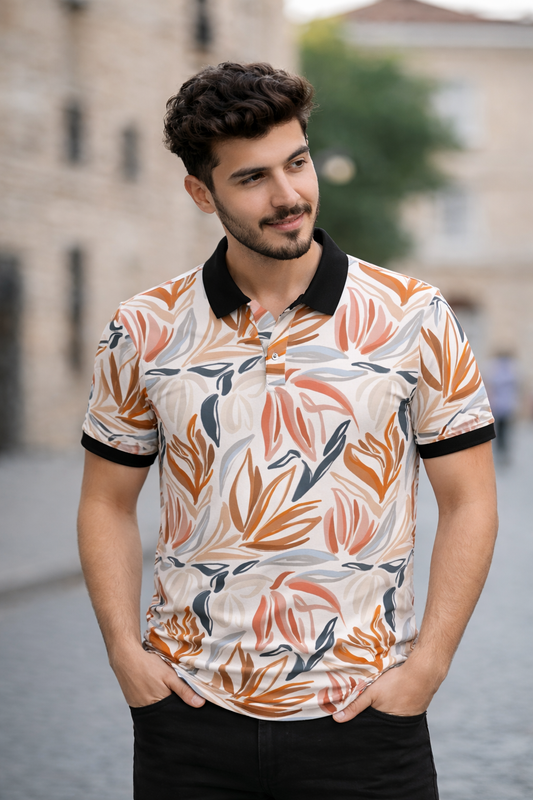 Tshirtsbuddy Men's Abstract Floral Polo T-Shirt