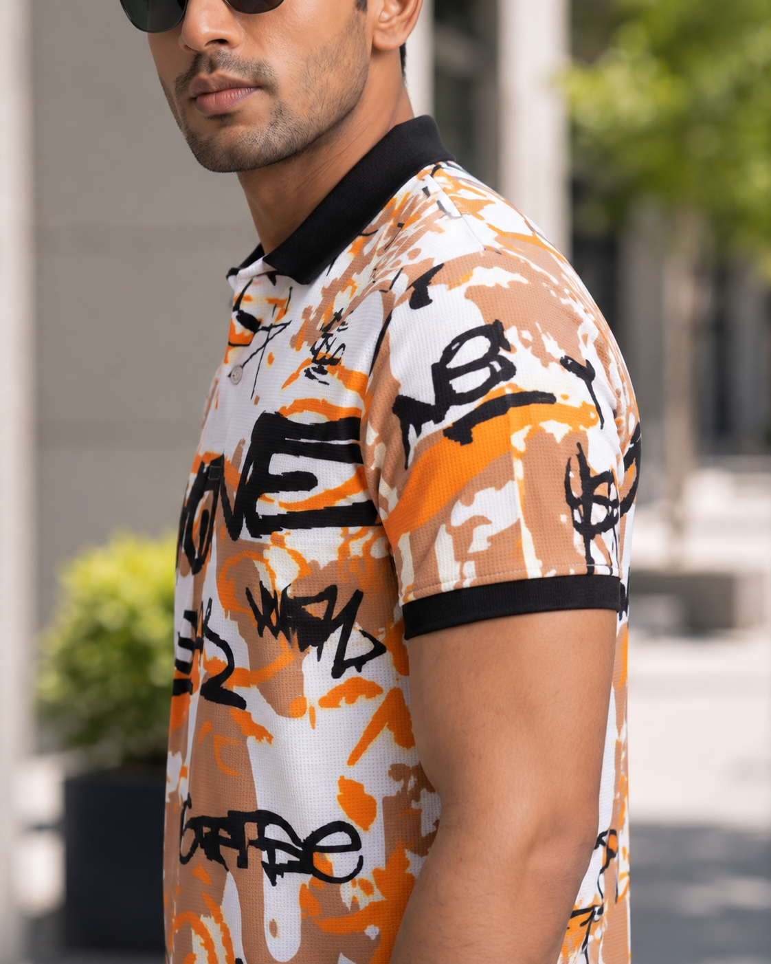 TshirtsBuddy Men's Urban Graffiti-Tag Abstract Print Polo Tshirt