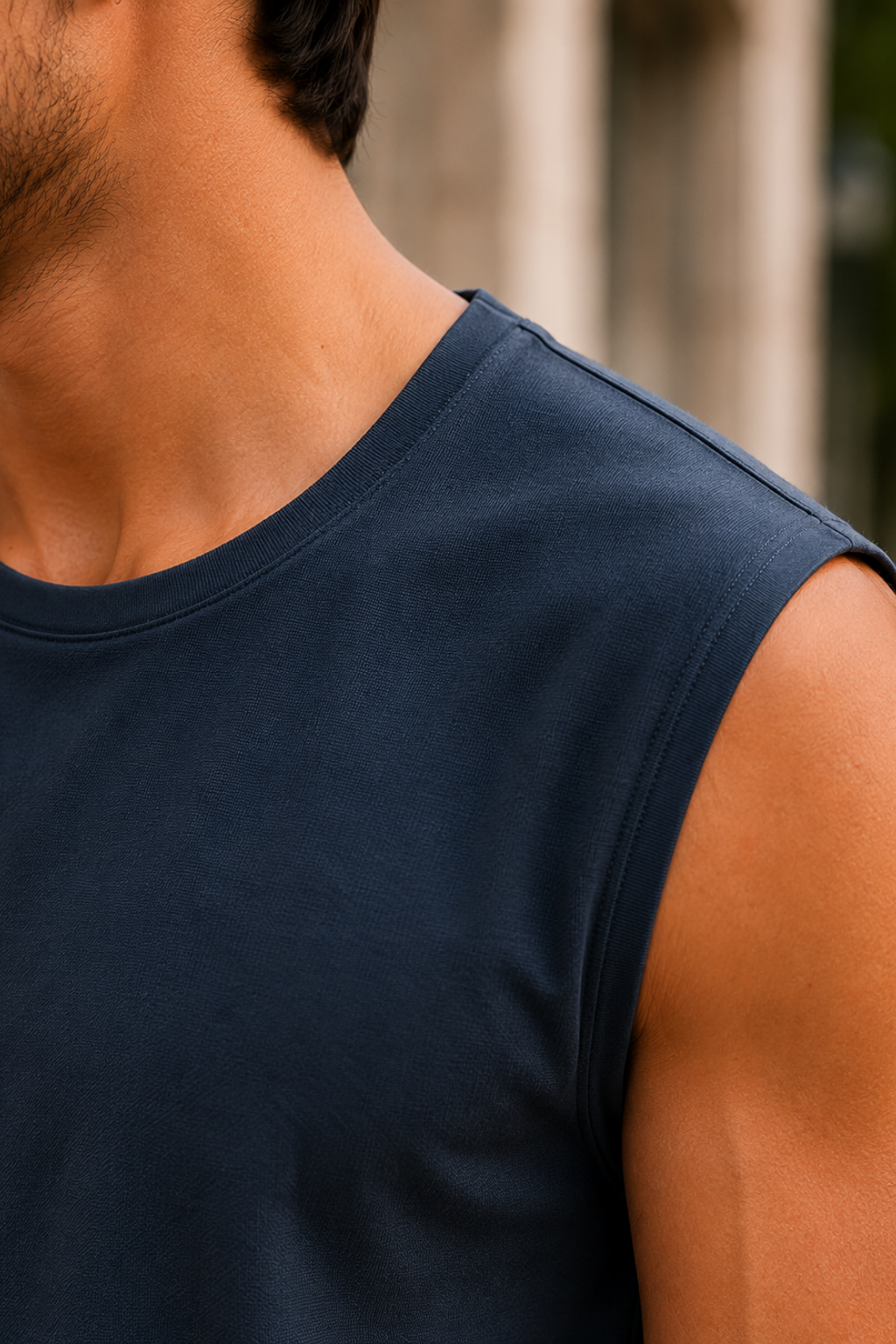 Men’s Navy Blue Sleeveless Tank Top with White Shorts