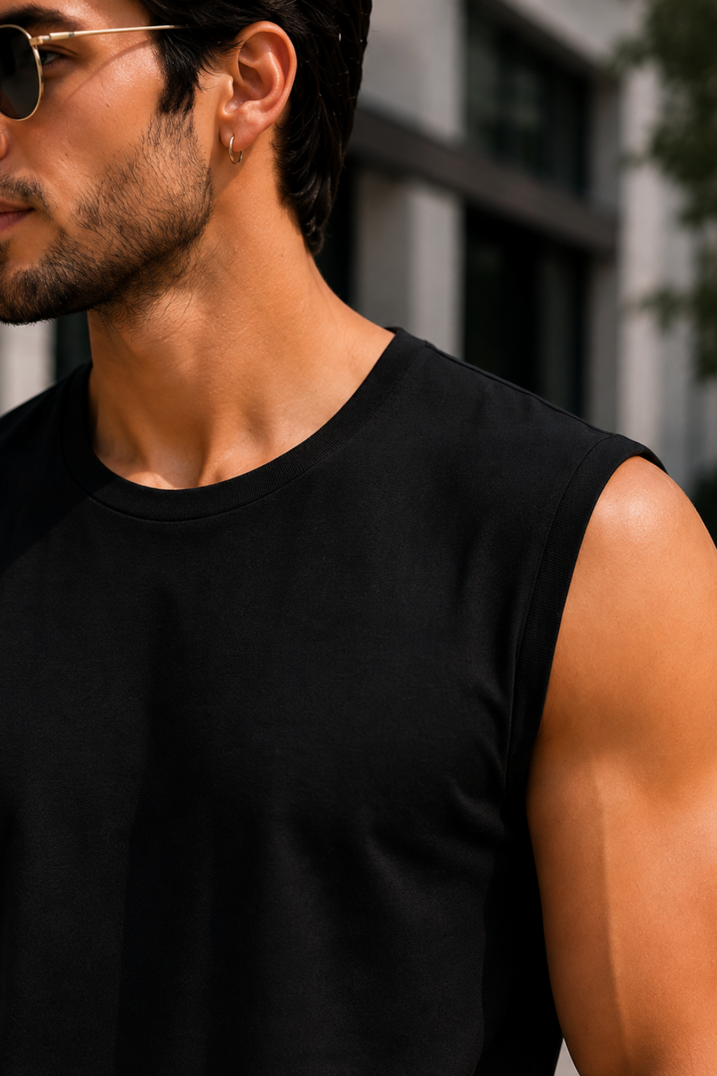 Men’s Black Sleeveless Tank Top with Matching Shorts