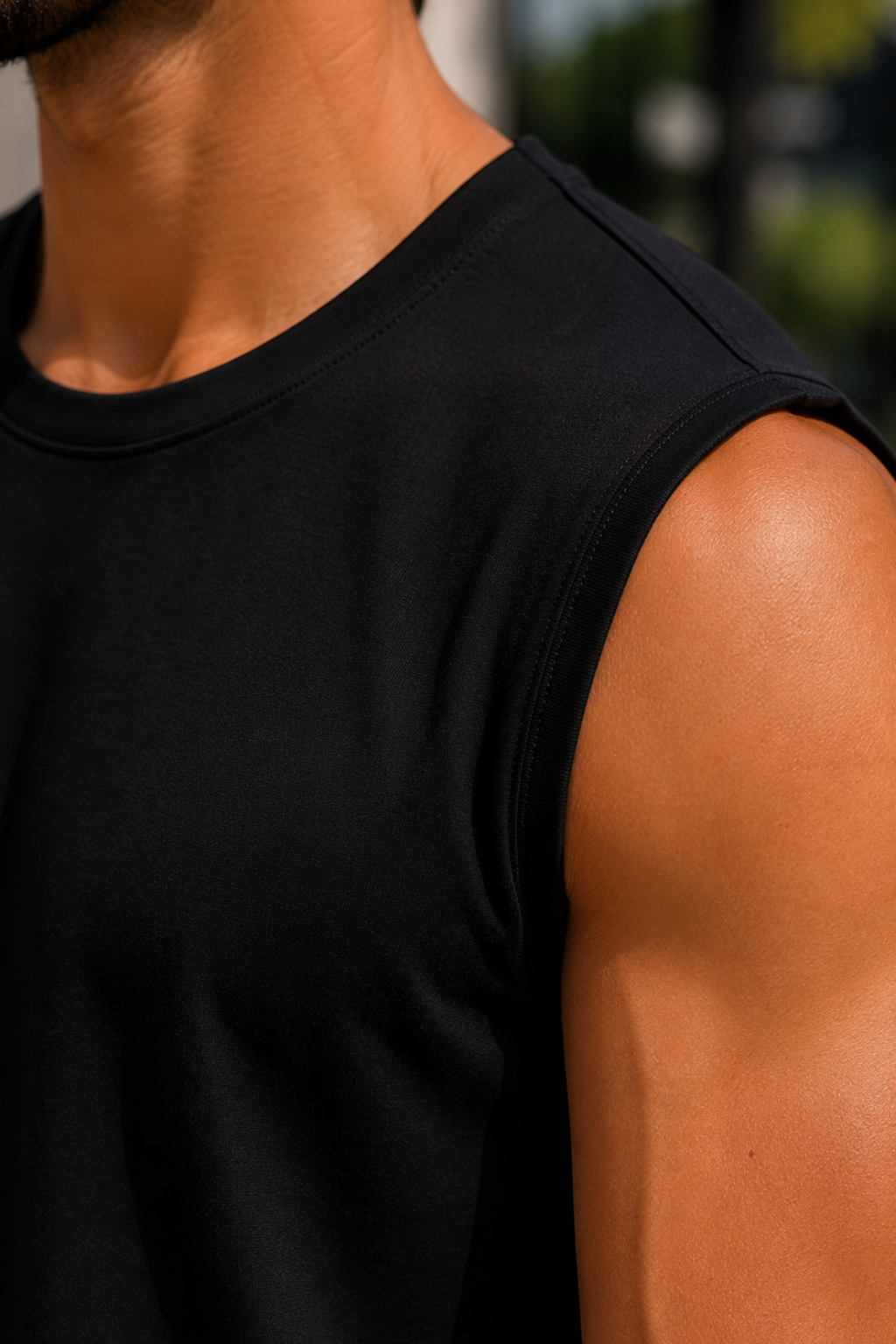 Men’s Black Sleeveless Tank Top with White Shorts