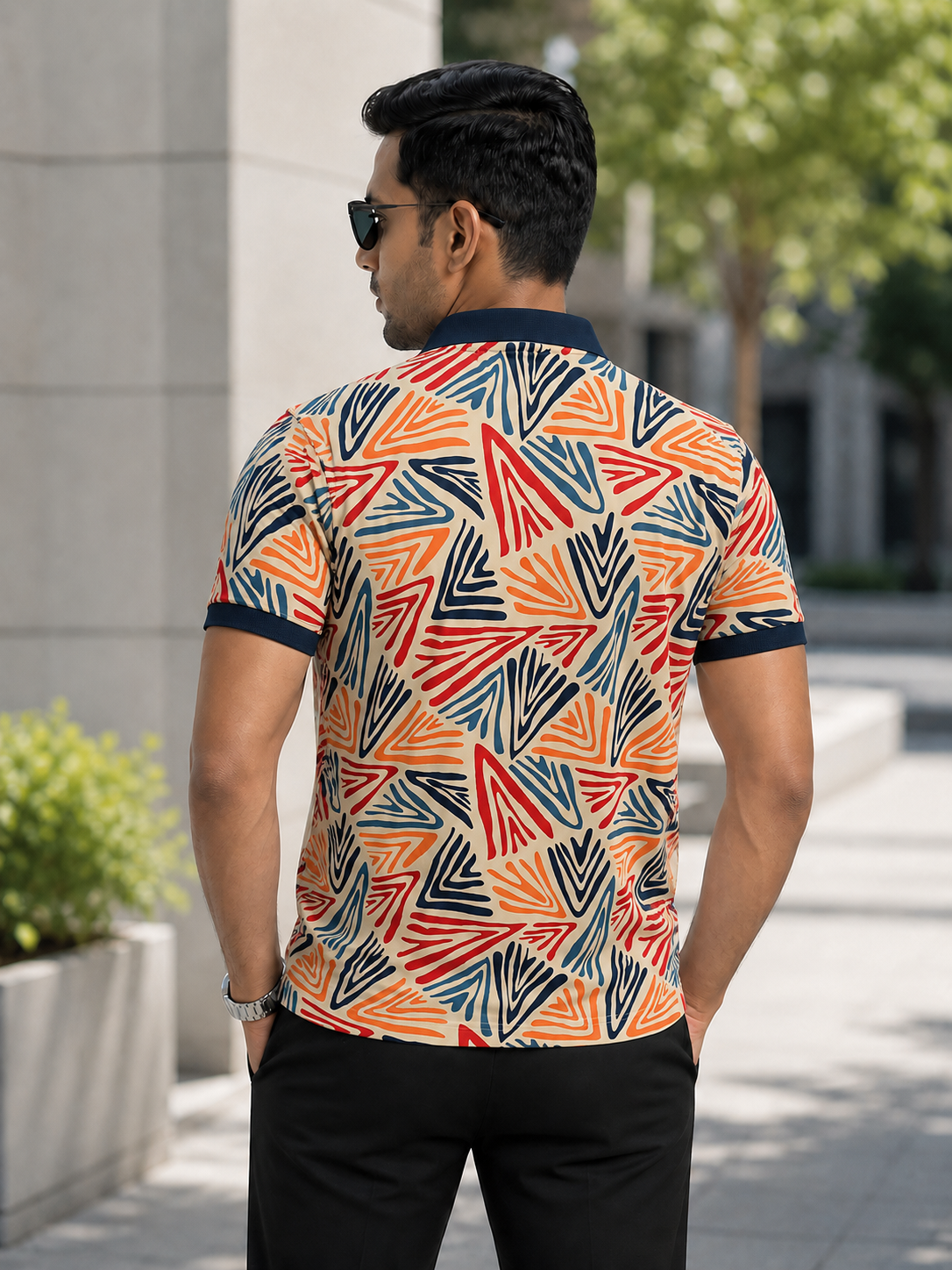 Multicolor Premium Fabric Regular Printed Polo T Shirt For Men