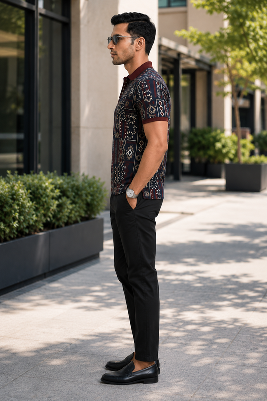 Multicolor Premium Fabric Regular Printed Polo T Shirt For Men