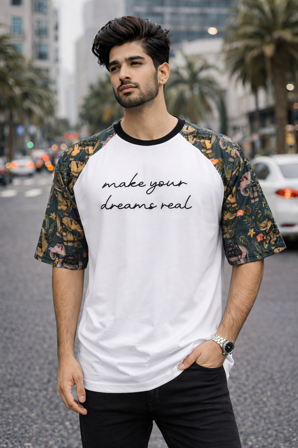 White Premium Fabric Oversized Printed T Shirt For Men