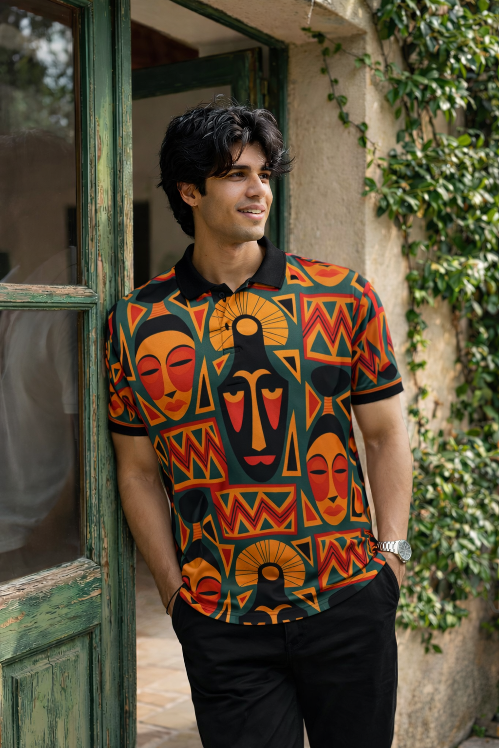 Multicolor Premium Fabric Regular Printed Polo T Shirt For Men