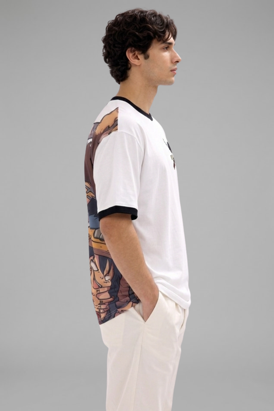 White Premium Fabric Oversized Printed T Shirt For Men