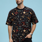 Black Premium Fabric Oversized Printed T Shirt For Men