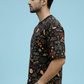 Black Premium Fabric Oversized Printed T Shirt For Men
