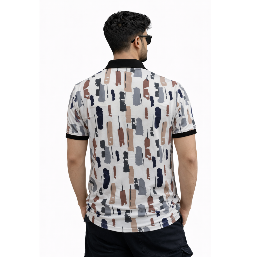 Multicolor Premium Fabric Regular Printed Polo T Shirt For Men