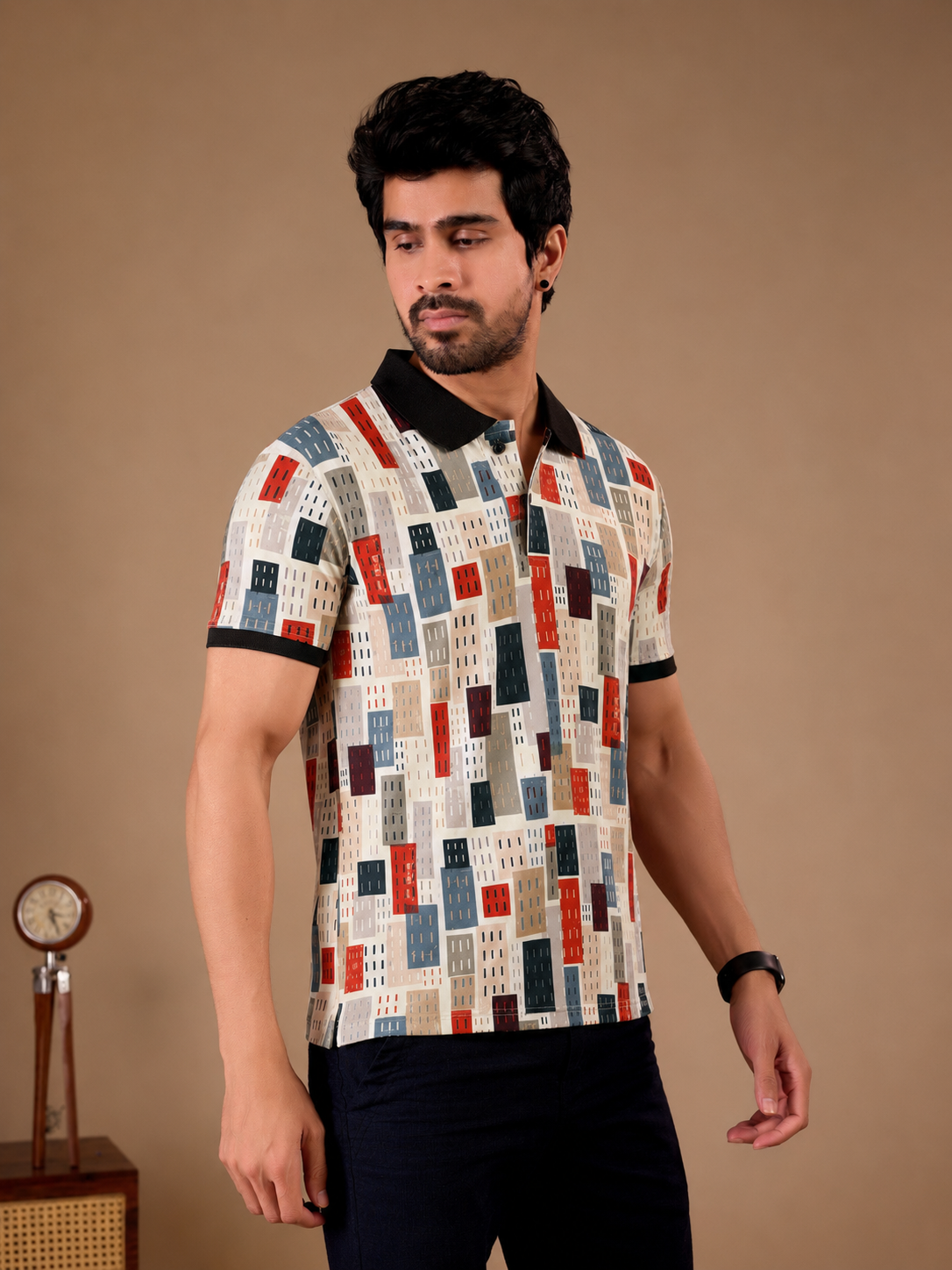 Multicolor Premium Fabric Regular Printed Polo T Shirt For Men