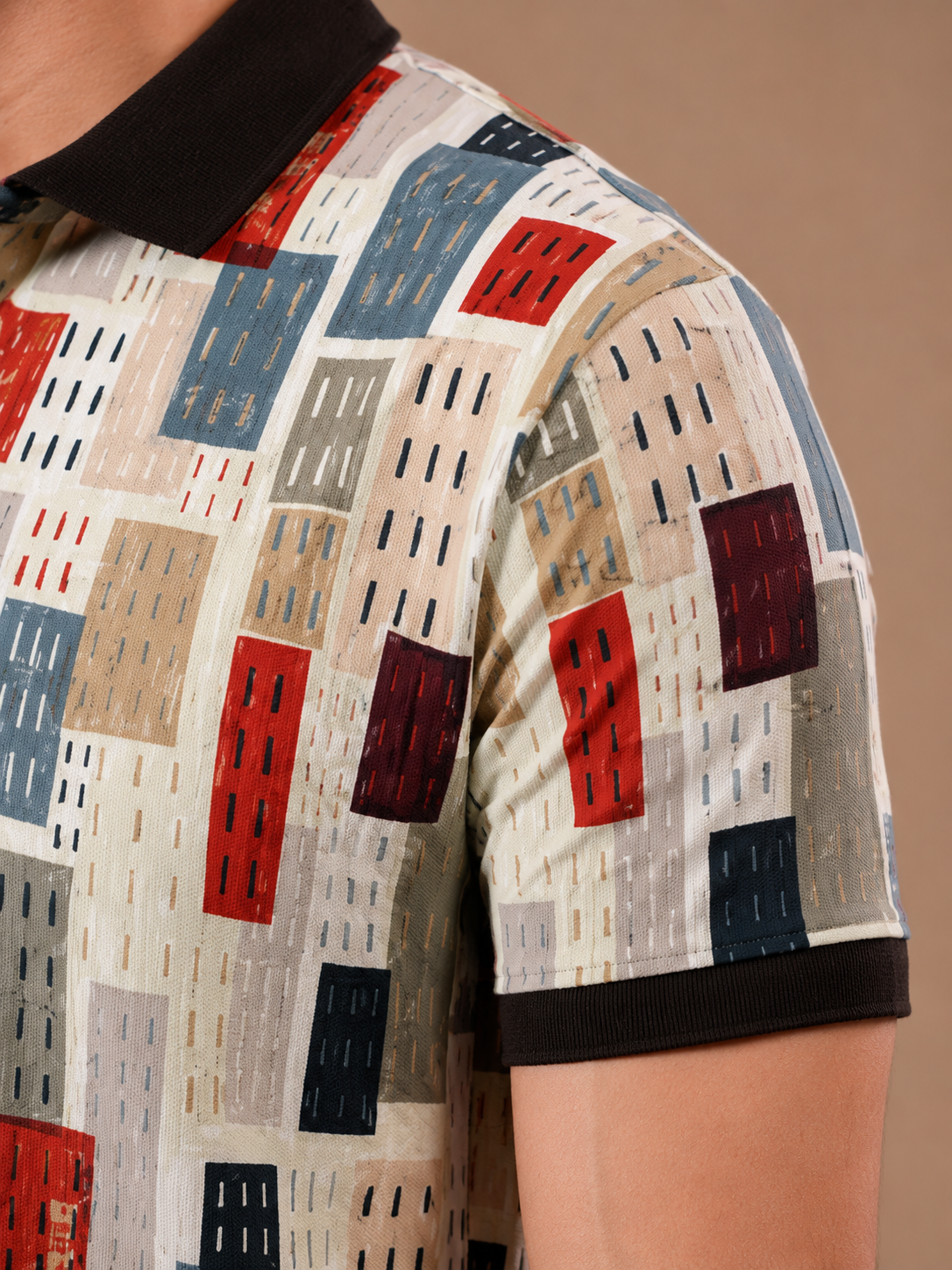 Multicolor Premium Fabric Regular Printed Polo T Shirt For Men