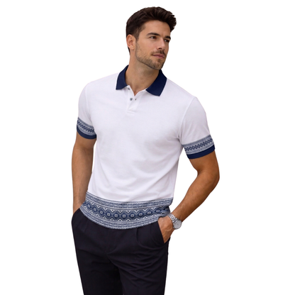 White Premium Fabric Regular Printed Polo T Shirt For Men