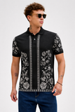 Black Premium Fabric Regular Printed Polo T Shirt For Men