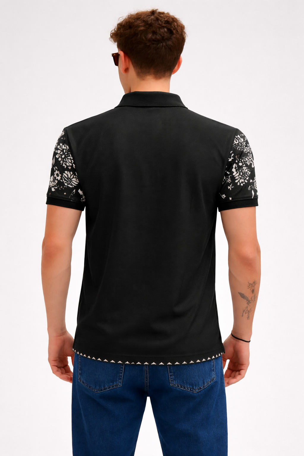 Black Premium Fabric Regular Printed Polo T Shirt For Men