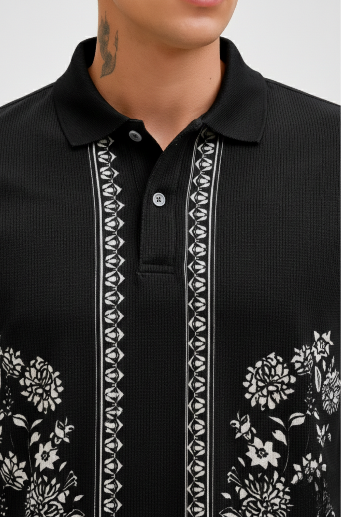 Black Premium Fabric Regular Printed Polo T Shirt For Men