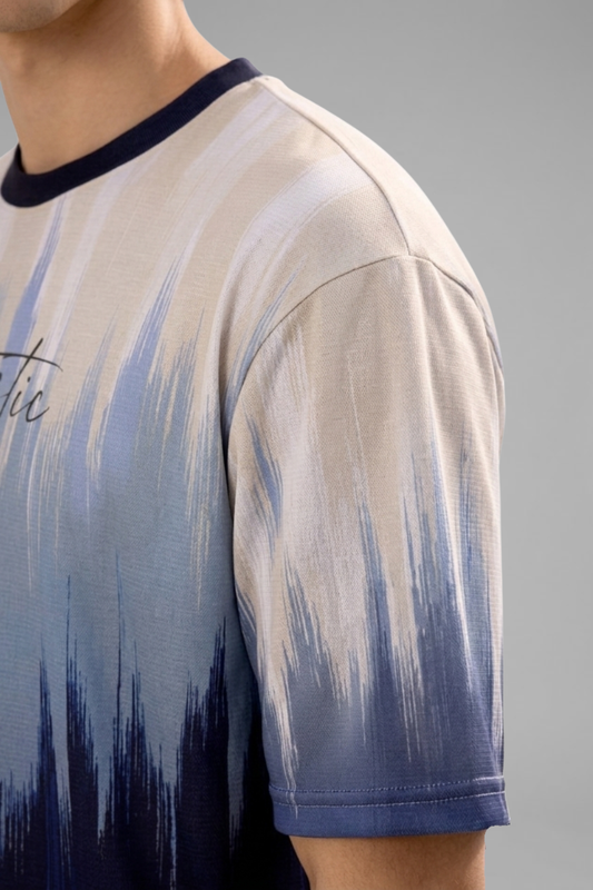 Blue Premium Fabric Oversized Printed T Shirt For Men