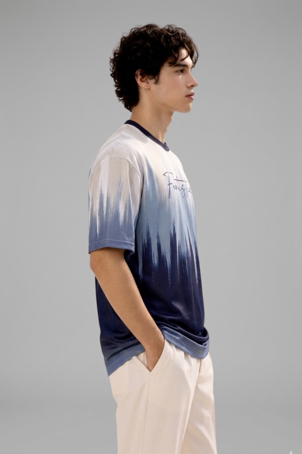 Blue Premium Fabric Oversized Printed T Shirt For Men