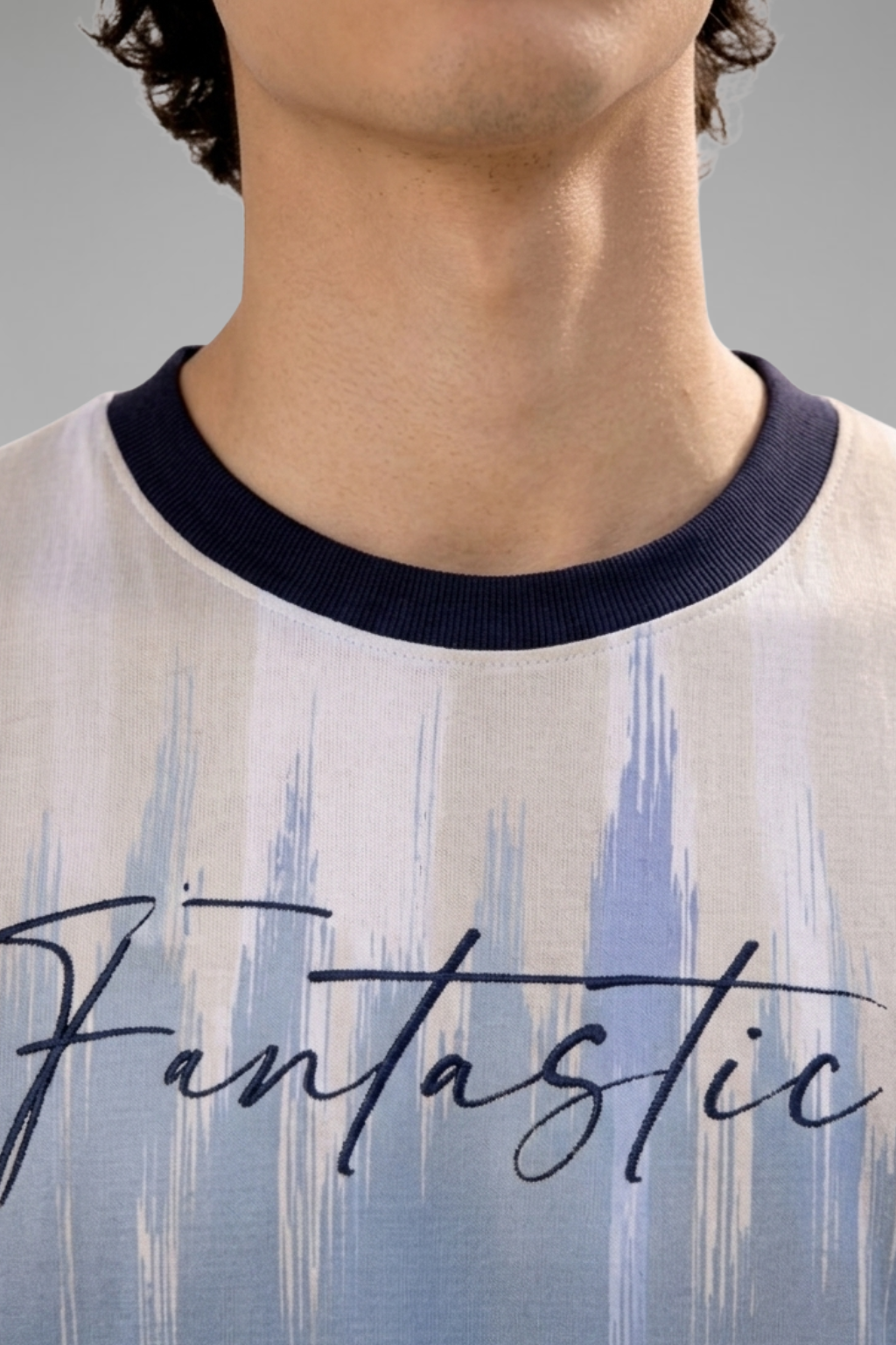 Blue Premium Fabric Oversized Printed T Shirt For Men