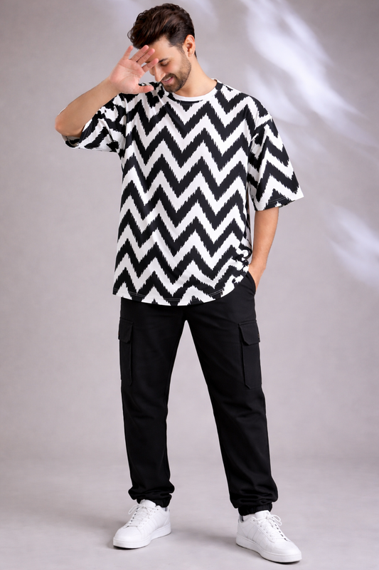 Black Premium Fabric Oversized Printed T Shirt For Men