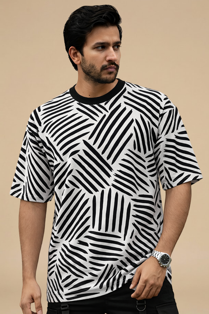 Black Premium Fabric Oversized Printed T Shirt For Men