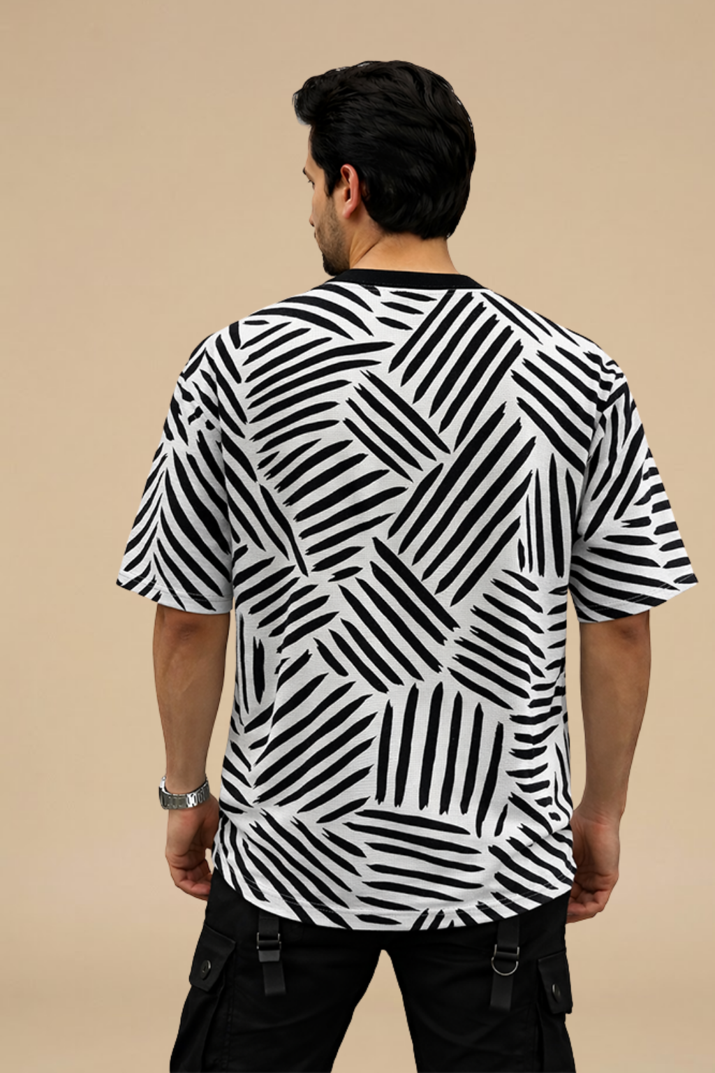 Black Premium Fabric Oversized Printed T Shirt For Men
